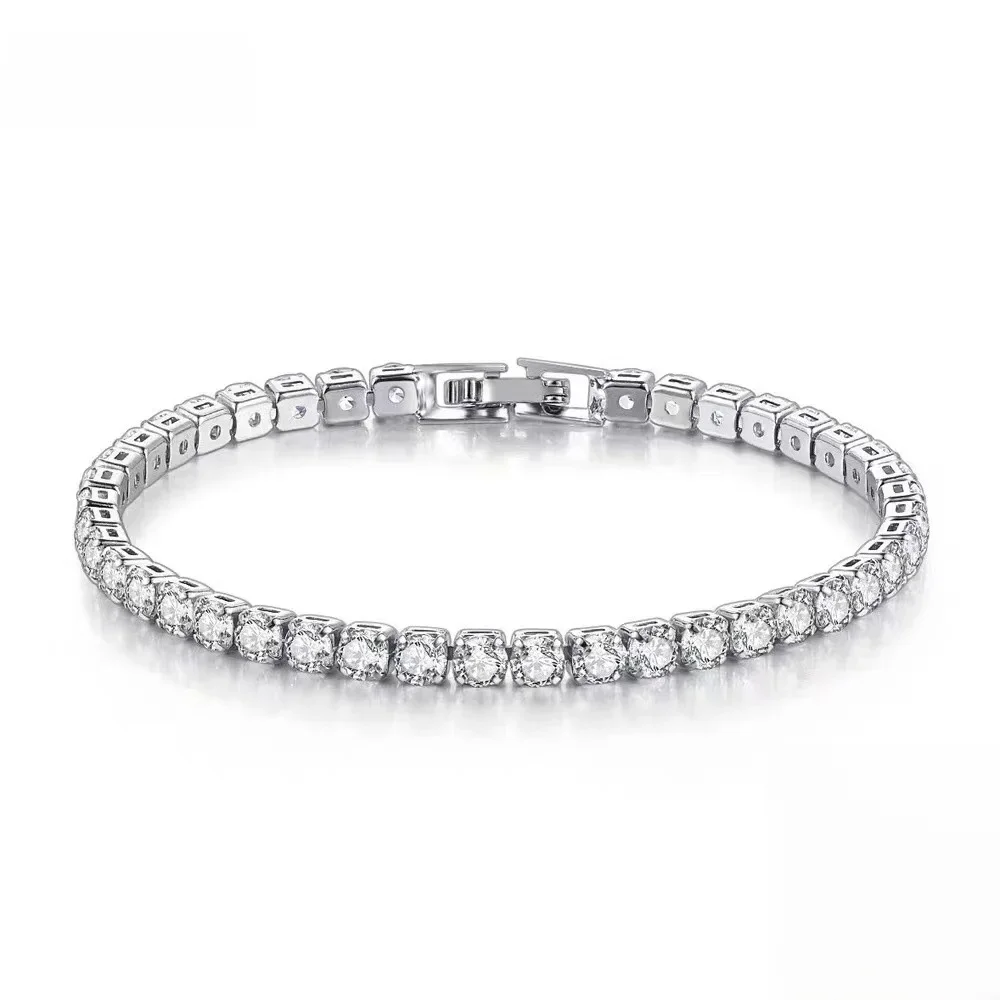925 srebro bransoletka cyrkon łańcuszek bransoletka dla kobiet moda proste zaręczyny ślubna biżuteria Glamour 4MM 17.5CM — zdjęcie 2
