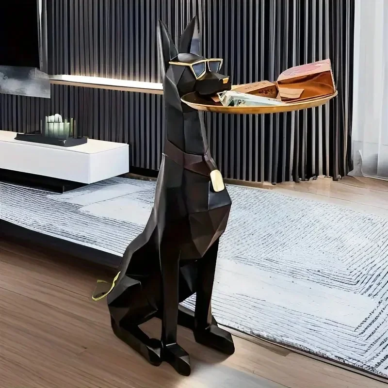 Hars Doberman Hond Standbeeld Luxe Interieur Bijzettafel Puppy Sculptuur Charmante Doberman Pinscher Beeldje Lade Woondecoratie - afbeelding 2