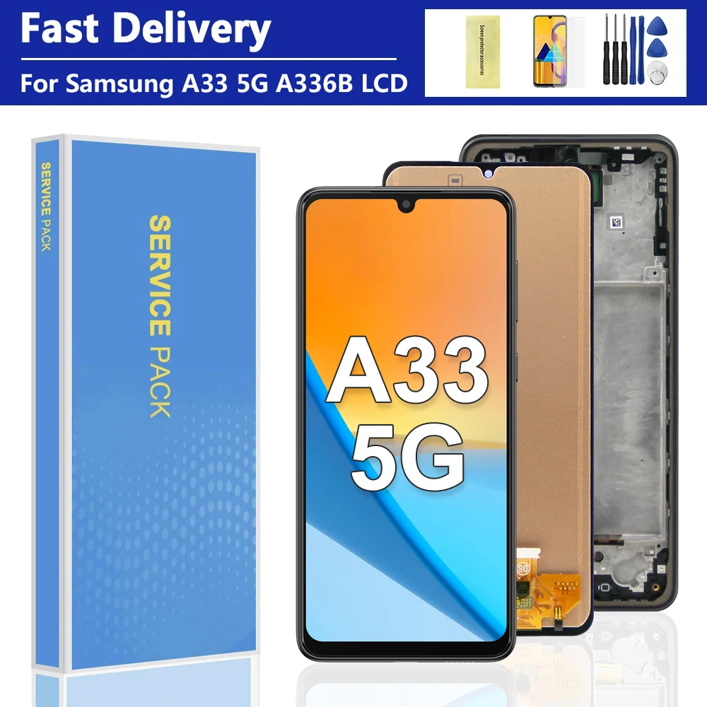 Testowany dla Samsung A33 5G Panel wyświetlacza LCD Ekran dotykowy Digitizer dla Samsung A336 A336B A336E Wyświetlacz z ramką