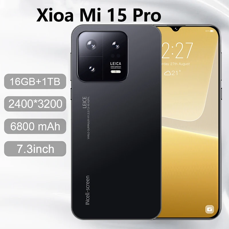 New HOT Mobile Phones Xioa mi 15 Pro 7.3 inch Full Screen 5g smartphone  Original Android 13 Dual SIM Cellphones 6800mAh 108MP