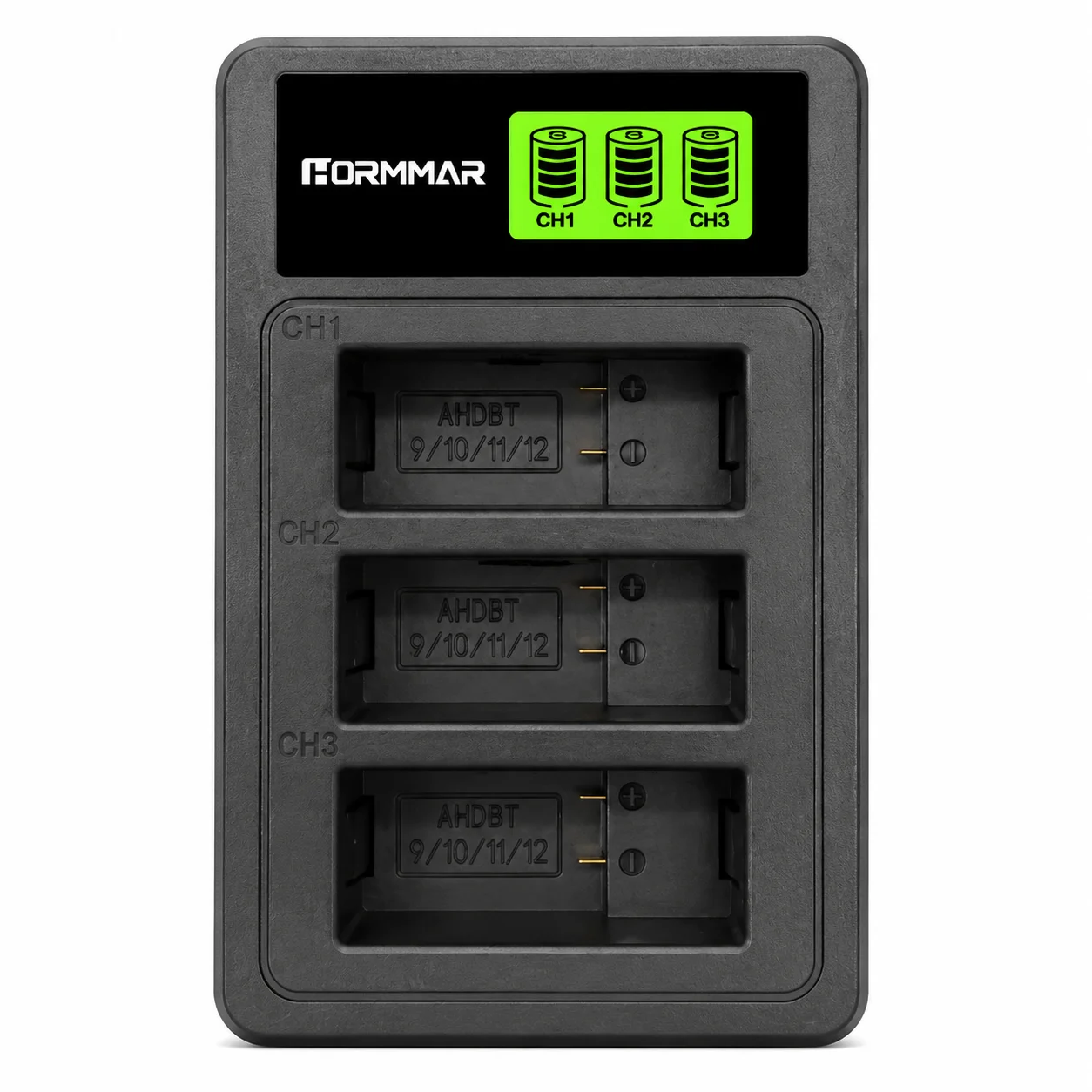 3 Slot Battery Charger for GoPro Hero 12/11/10/9 Black Battery Charger with Charging Cable 2-Channel Battery LCD Charger