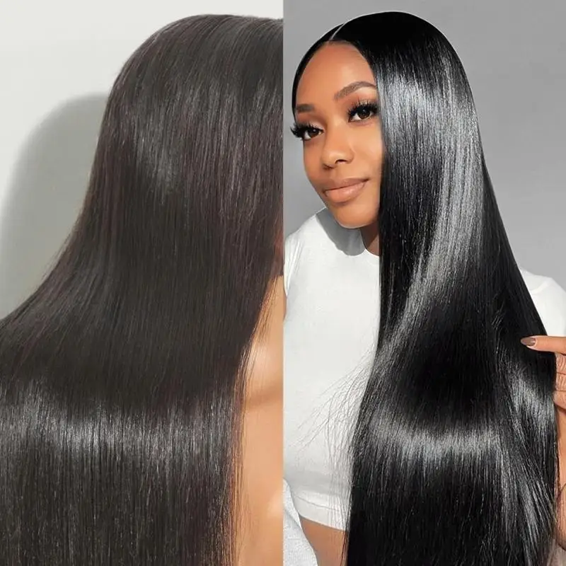 Straight Human Hair Wigs 13X4 Hd Lace Frontal Wig 22 24 30 34 Inch Brazilian Pre Plucked Lace Frontal Natural Black Wig For Women 220 Density
