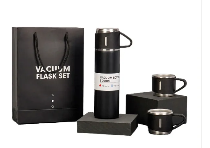 Garrafa Térmica 500ml Com Xícara Café Chá a Vácuo Inox Com 3 Xícaras Vacuum Flask Set 500ml Várias Cores Embalagem Presente