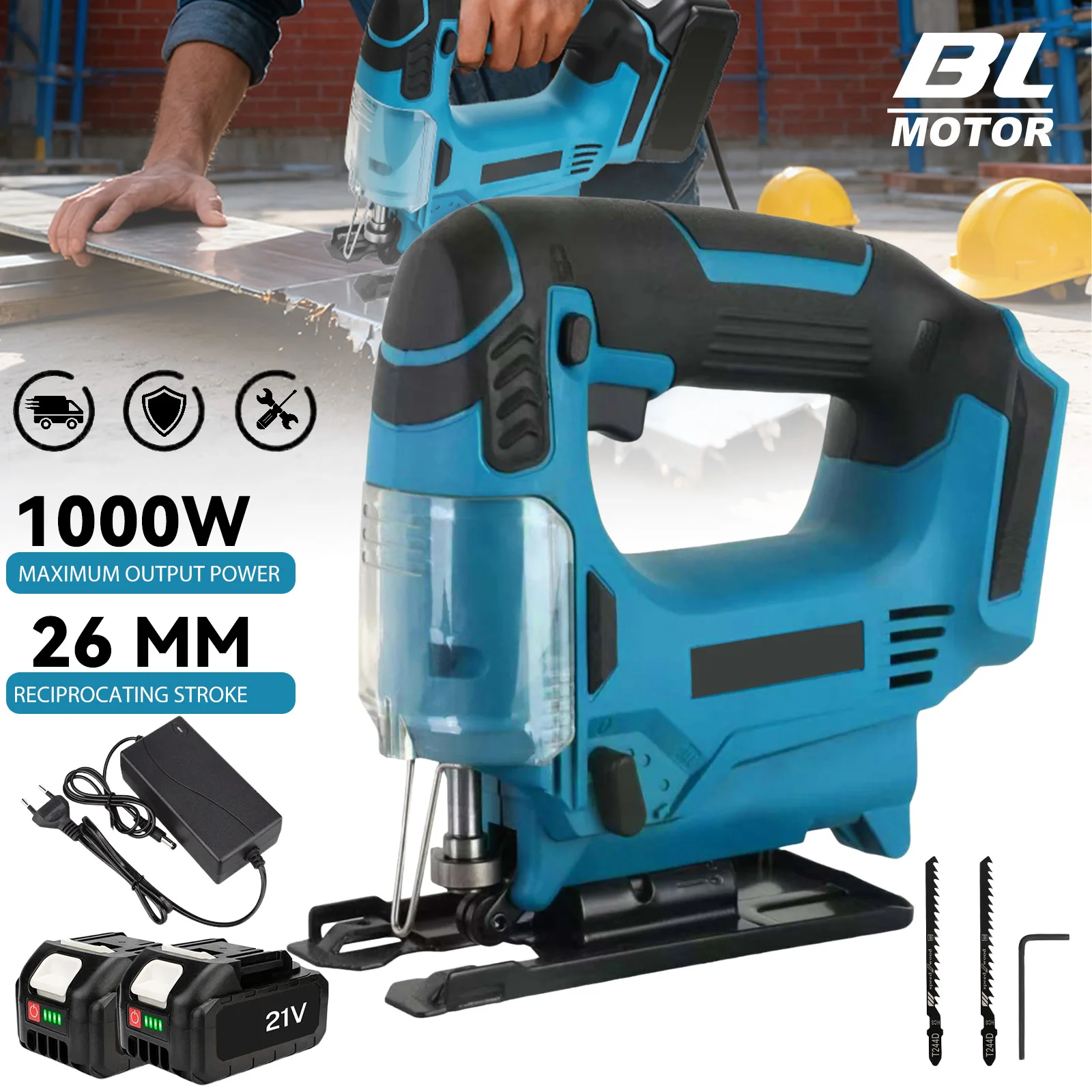 Scie sauteuse électrique portable sans fil 26 mm, multifonction, pour la découpe du bois, machines de travail du bois, compatible avec la batterie Makita 21V.