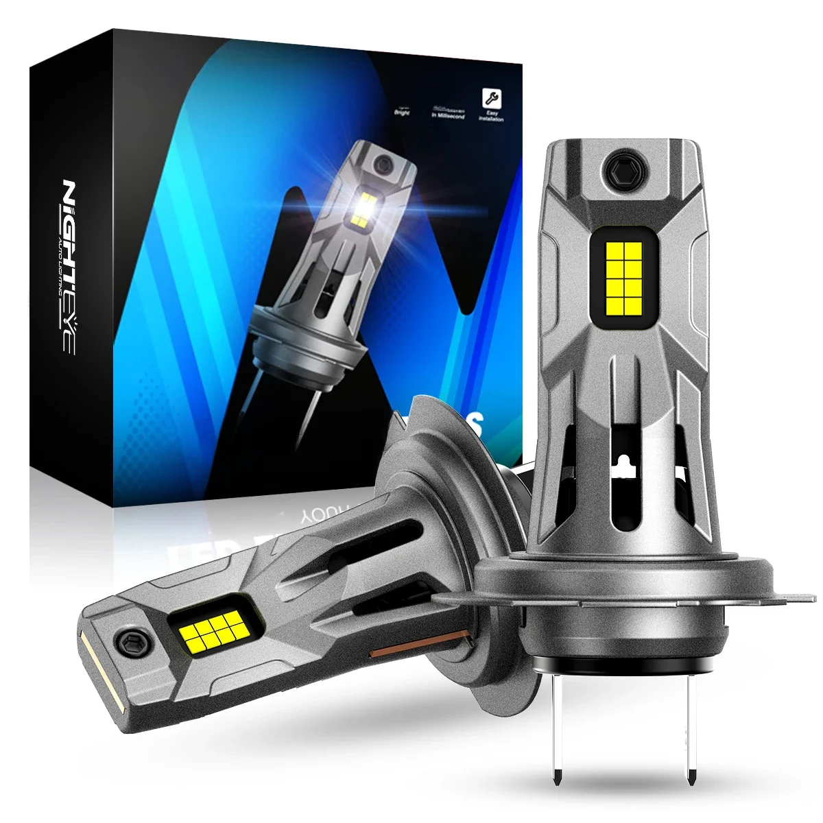 NIGHTEYE H7 Reflektory LED 20000LM Canbus Mini Rozmiar H7 Żarówki 60W 6500K Białe Plug and Play Światła samochodowe z wentylatorem Reflektor — 2