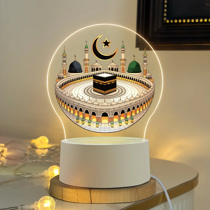 An acrylic LED night light featuring the Great Mosque of Mecca and the Kaaba; USB-powered, making it perfect for prayer rooms.