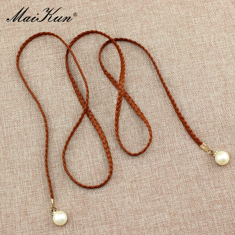 Maikun Fashion Hot Style Belt Spring & Summer Ladies  Knotted Waist Chain Dress Woven Waist Rope Women\'s Decorative Pearl Belt