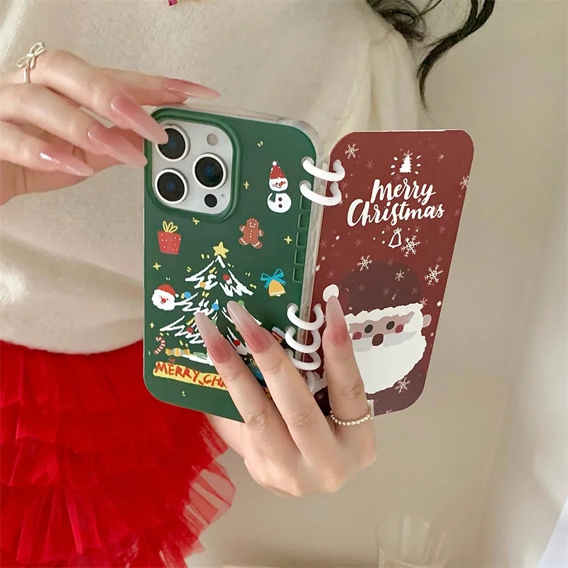 Funny Coil Notebook Phone Case For iPhone 16 Pro 15 13 14 Pro Max Cover Christmas Flip Notepad Cute Silicone Cases 15Pro Max 14