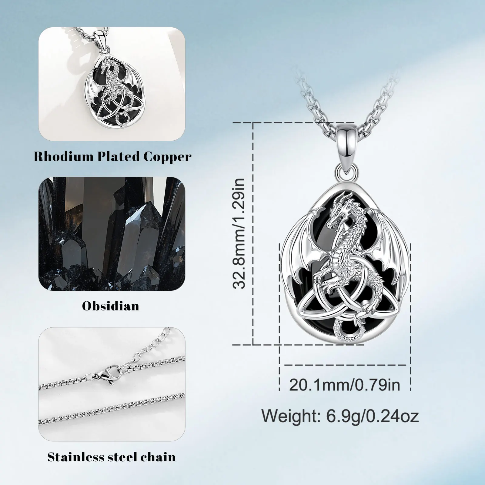 Eudora Obsidian Dragon Witch Knot Necklace Celtic Knot Amulet Pendant Wicca Pagan Jewelry Spiritual Gift for Women Men