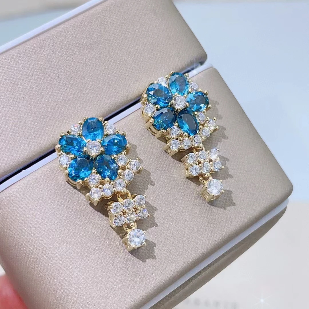 

Bridal Accessories 100% 925 Sterling Silver Natural Sapphire Blue Topaz Women's Stud Earrings Luxury Party Bride Gift Girl Marry