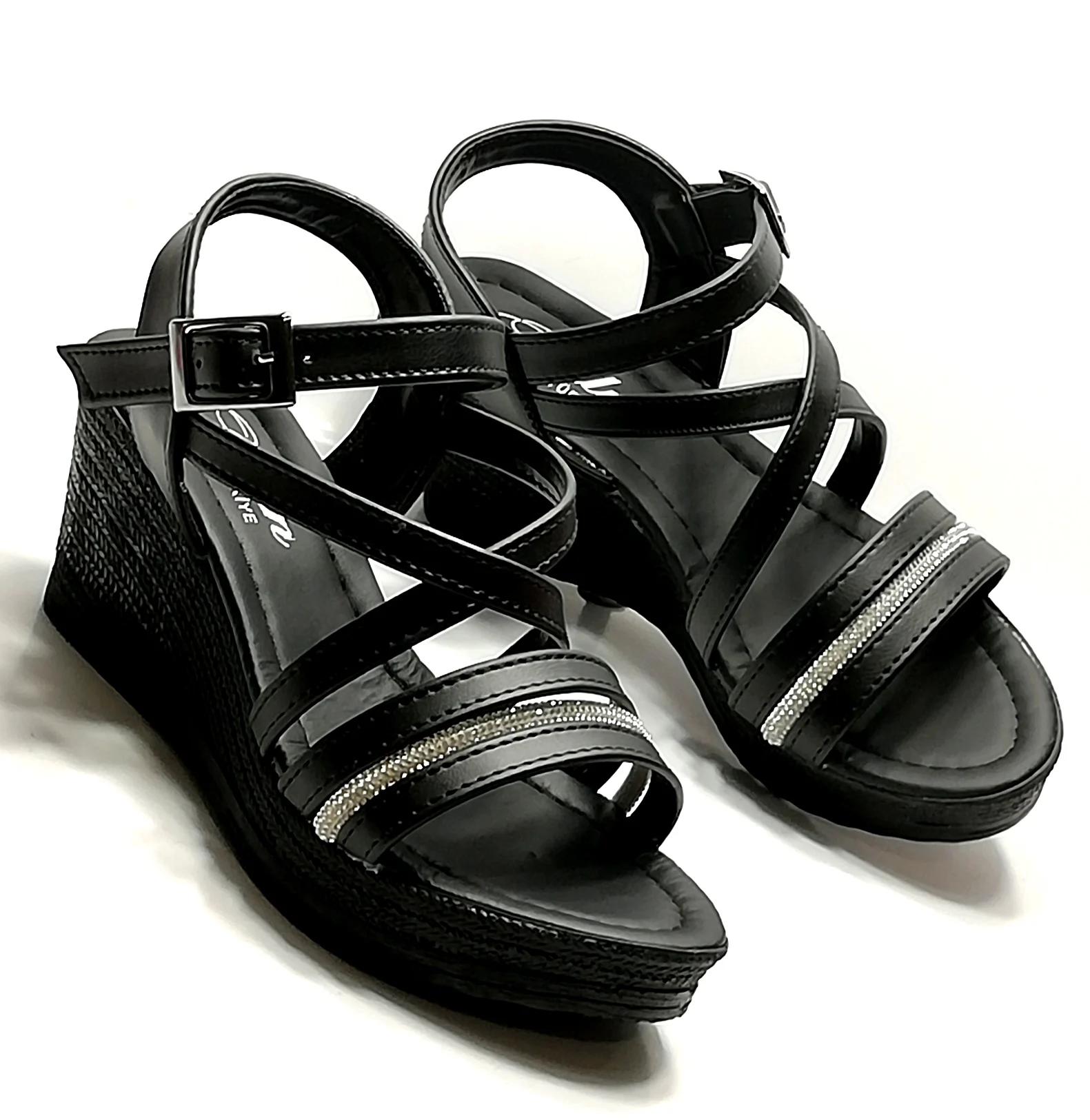 women's black high-soled summer quality sandals 7 cm heel height 2.5 cm platform height comfortable new season light flashy