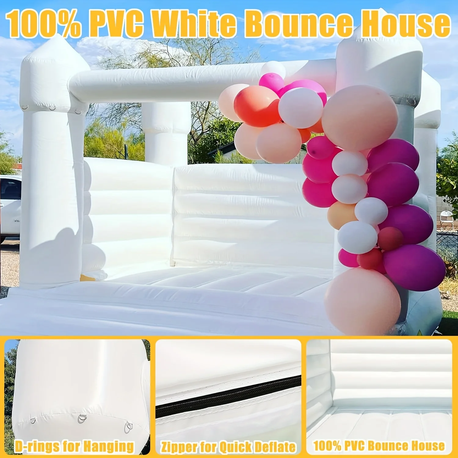 13ft PVC Commercial Grade White Bounce House  Jumping Wedding  Bouncy Castle For Birthday Party In Backyard With Air Blower