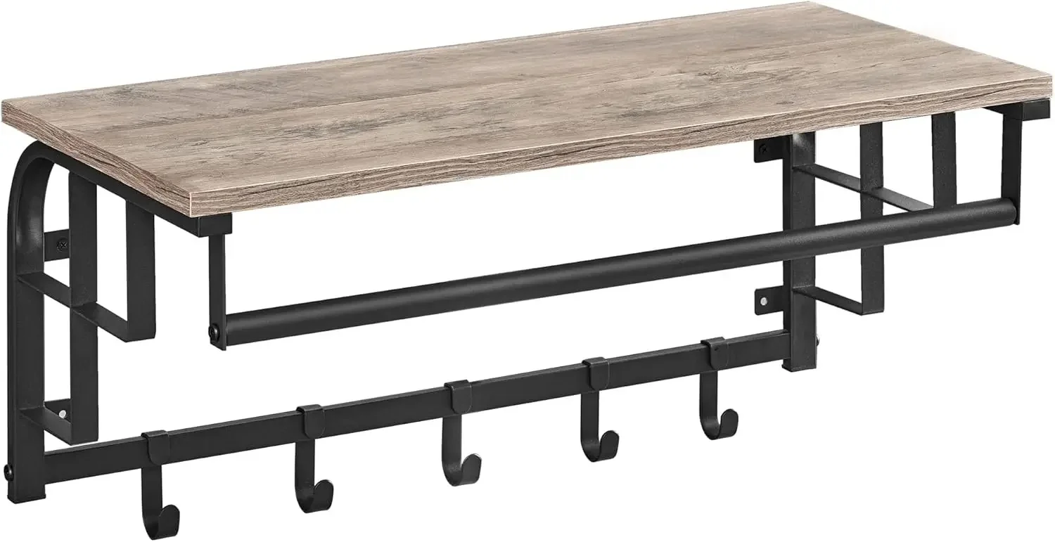 VASAGLE Wandgarderobe met plank Wandplank met 5 verwijderbare haken Wandgemonteerde hanger Regardless met ophangstang - afbeelding 2