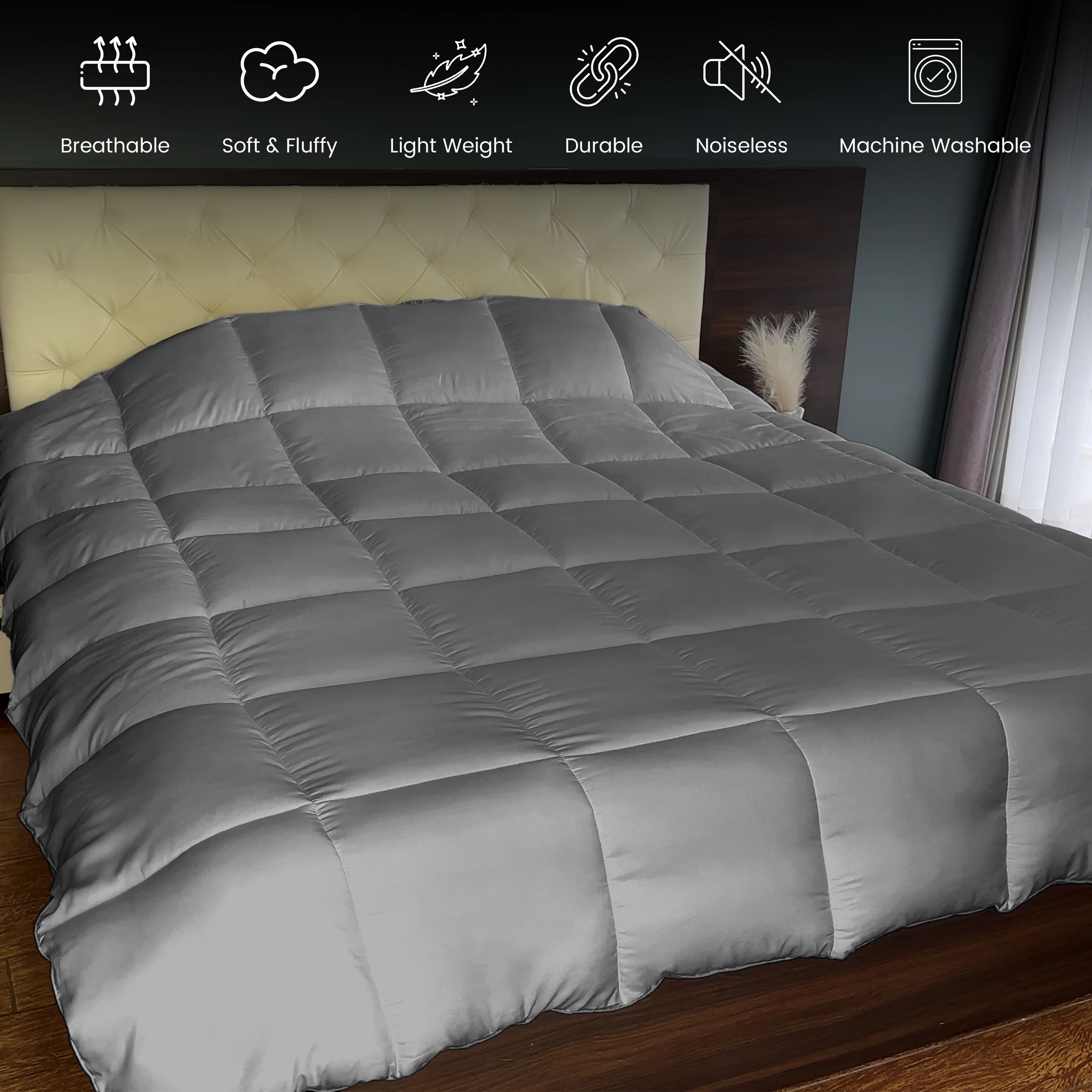 لحاف بديل من Lux Decor Down - قطعة واحدة من حشوة لحاف رقيق مع تصميم غرزة الصندوق - فراش ناعم ومريح، 102 بوصة × 90 بوصة