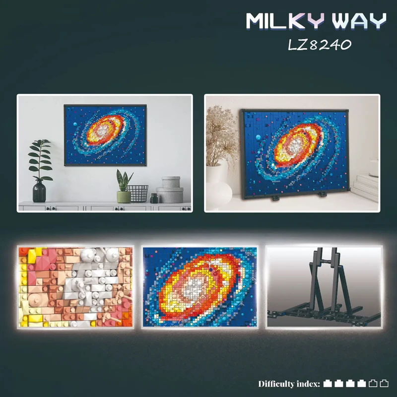 MOC 3D Pixel Art Milky Way Galaxy ภาพวาด Micro Mural Building Blocks Home Wall ตกแต่งมินิอิฐของเล่นเด็กผู้ใหญ่ของขวัญ