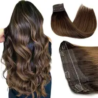 Extensiones de cabello con alambre, cabello humano Real Balayage, marrón oscuro a marrón castaño, Invisible, transparente, Remy, línea de pescado, extensiones de cabello
