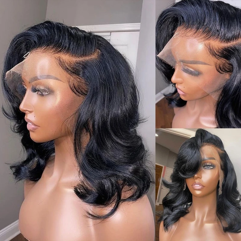 Perruque Bob Lace Front Wig Body Wave Naturelle, Cheveux Humains, 13x4, 8 à 16 Pouces, Pre-Plucked, pour Femme