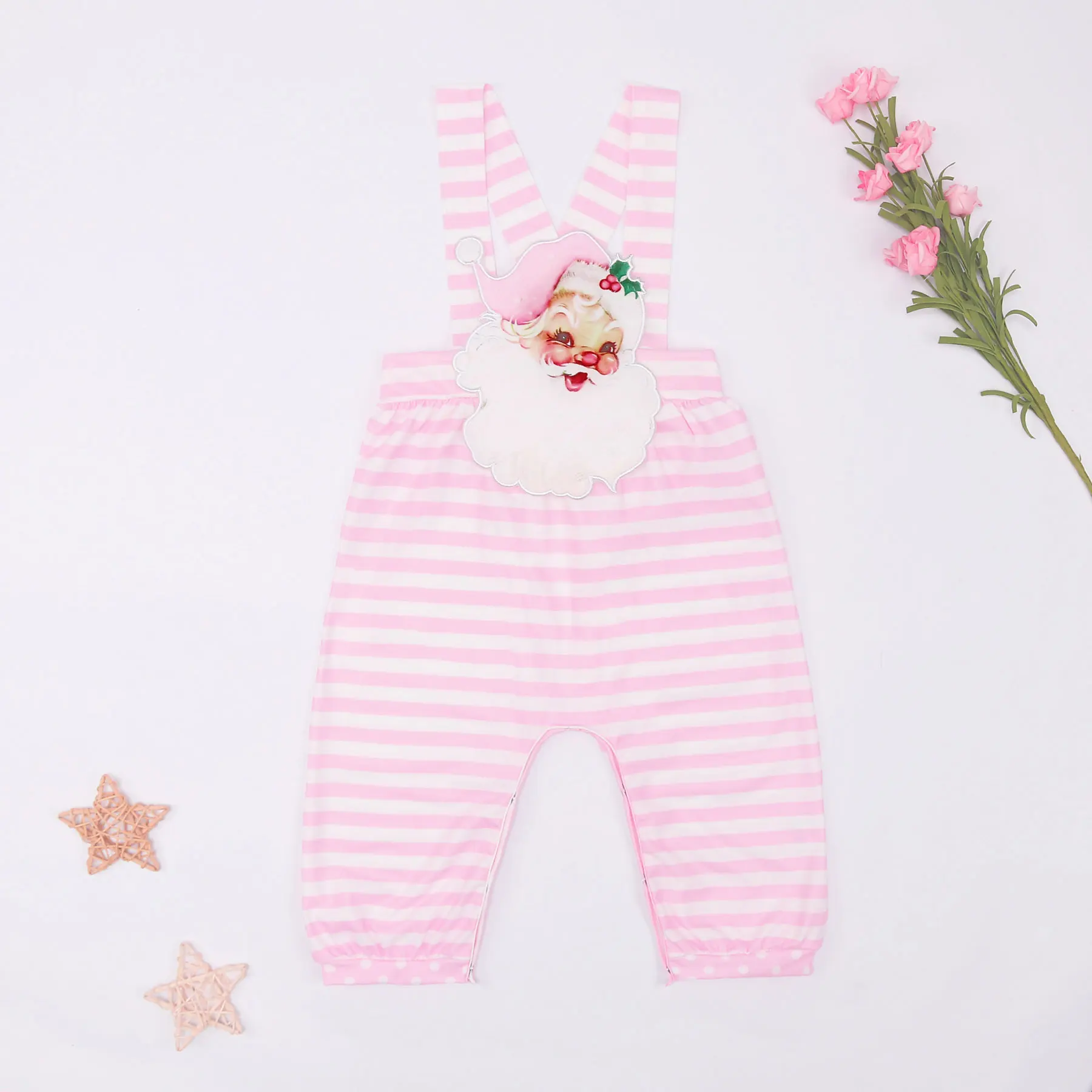 

0-3T Baby Boy New Christmas Design Clothes Pink One Piece Cute Suspender Trousers Romper Pants Fall Style Cozy Bubble