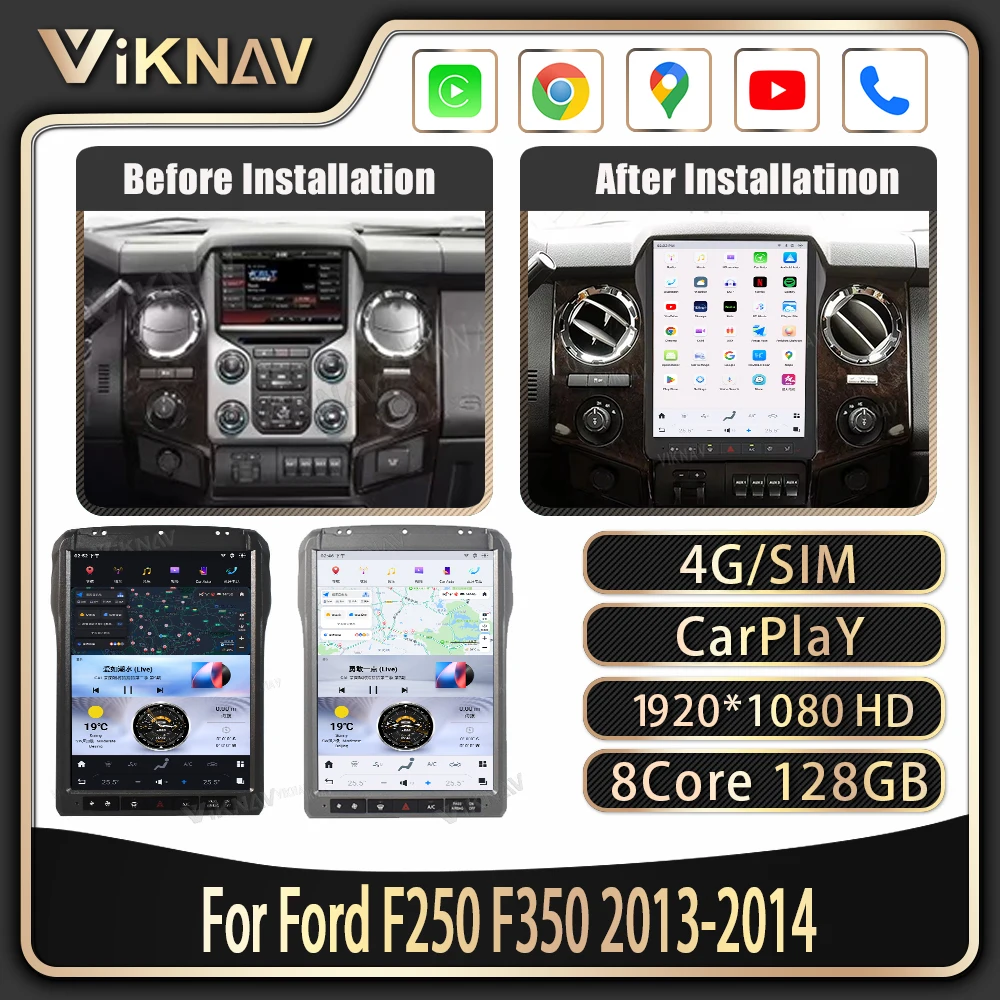 

Viknav 12,1 дюймовый сенсорный экран Android 13 автомобильное радио для Ford F250 2013-2014 GPS навигация беспроводное Carplay стерео головное устройство