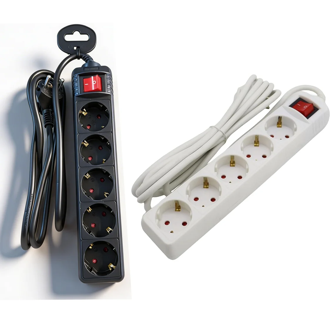 5 Outlets EU Power Strip Extension Cord, Regleta de 5 Enchufes Schuko con Interruptor y Protección Niños, 16A 3680W, Cable 1.5m