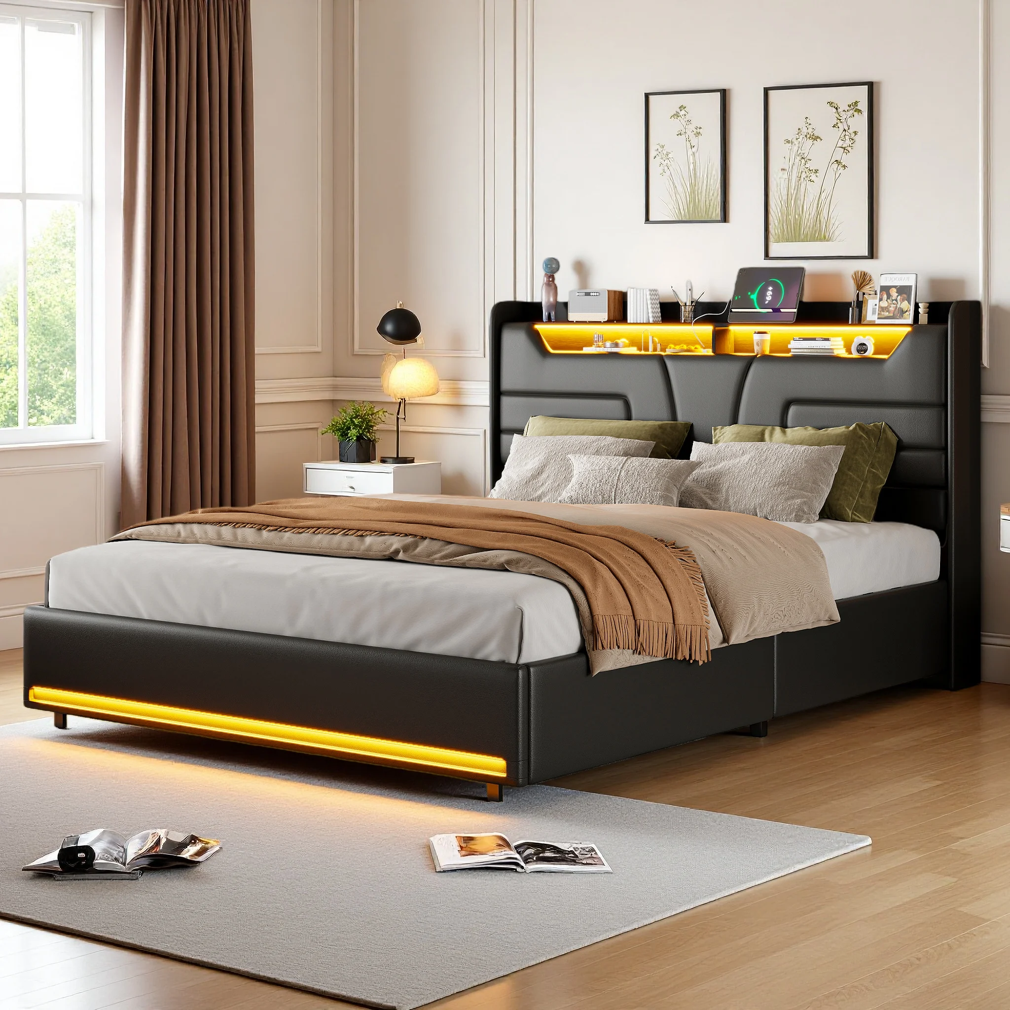 Creahappy, letto matrimoniale 160×200 cm, letto per camera da letto principale, letto con meccanismo idraulico, letto imbottito con funzione di sollevamento a gas, letto per la casa, letto per