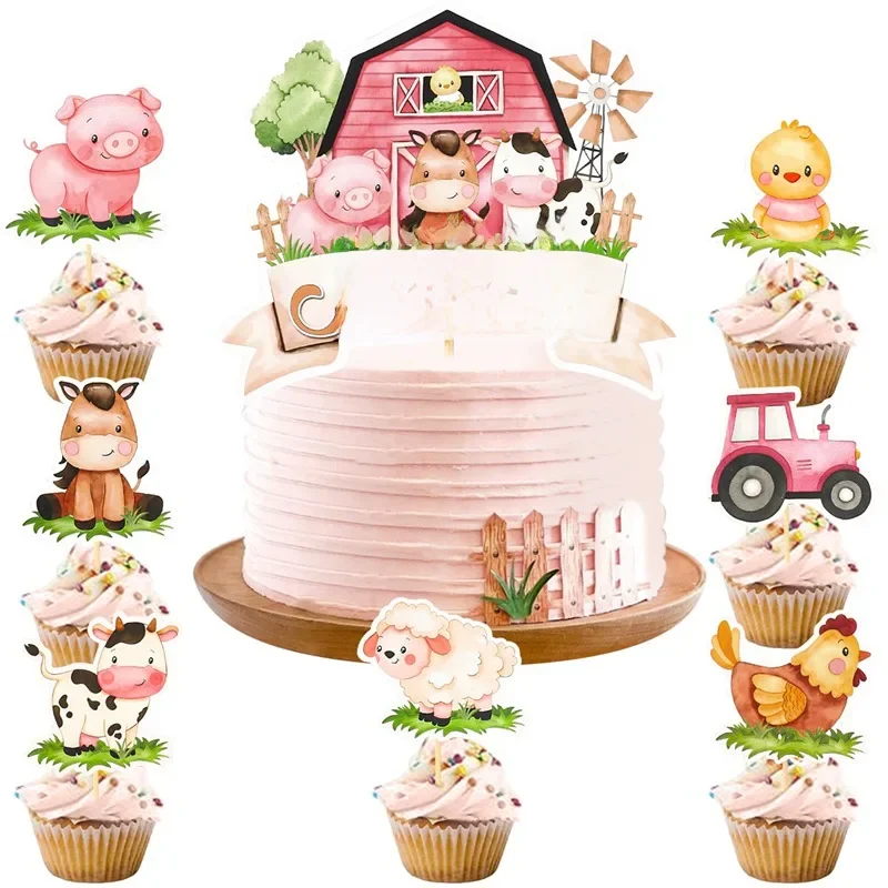 Toppers de gâteau joyeux anniversaire animaux de ferme pour enfants, thème animaux de la ferme, jungle, fête préChristophe, fournitures de décorations de gâteau