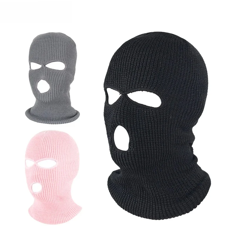 AliExpress cycle zone Winter Riding Mask 3 Hole Full Face Cover Ski Mask Hat Outdoor Balaclava Knitted Neck Warm Caps Snowboarding Men Women Face Mask