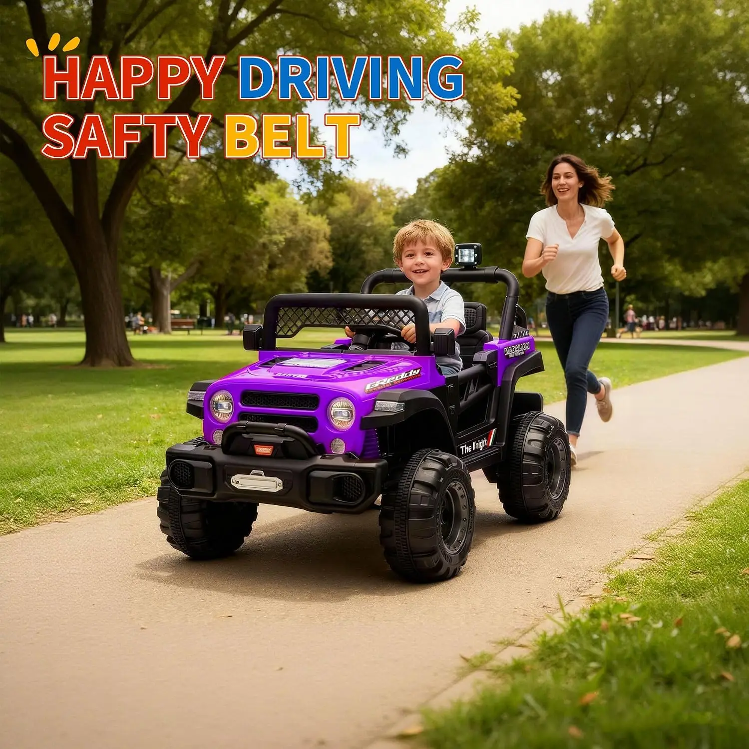 12V Purple Kids Ride‑On Jeep SUV Truck, Electric Toy Car with 7AH Battery, 2×550# Motors, Pre‑Paired Remote Control, Plastic Seat Wheels, US Full‑Environment‑Friendly for Children Gift