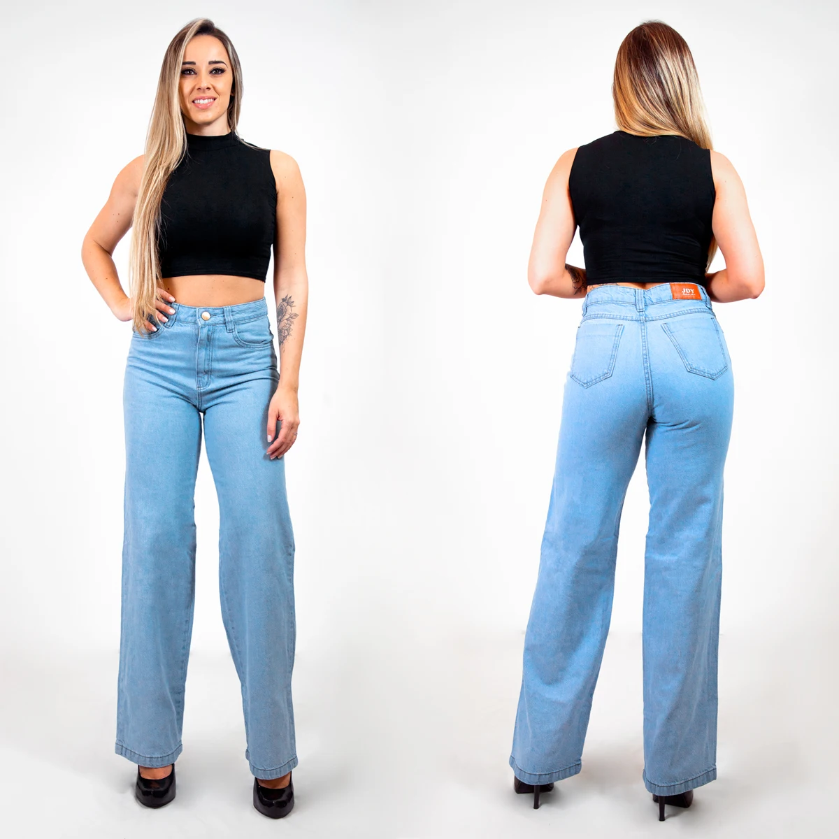 Wide Leg Reta Marbled Pants Clear Jeans/Women's Clothing/Women's Jeans-Fast Shipping