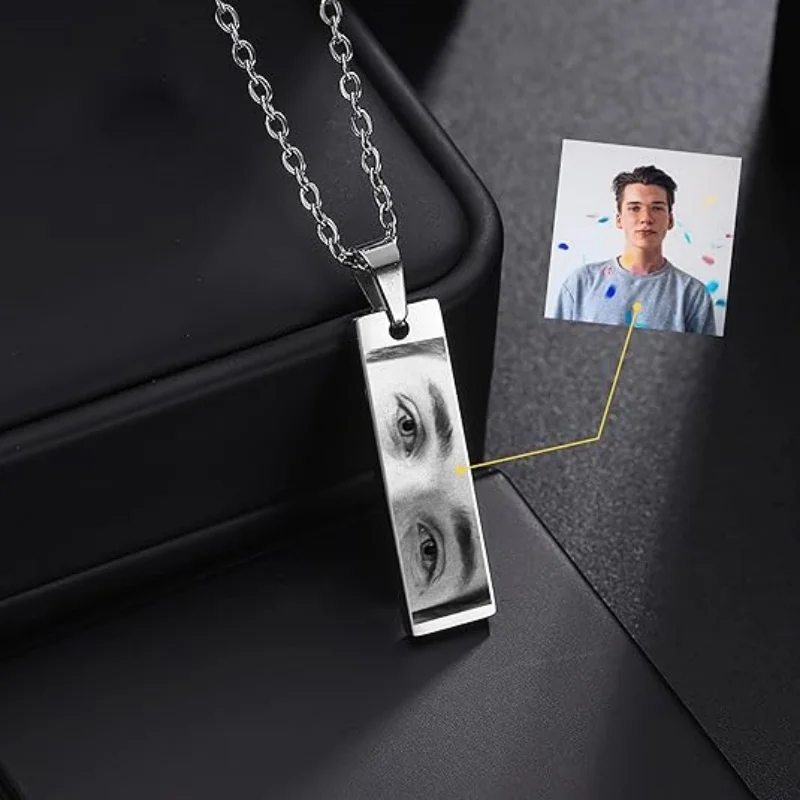 

Personalized Eyes Engraved Necklace for Men Personalized Eyes Photo Necklace Custom Picture Necklace Couples Necklaces