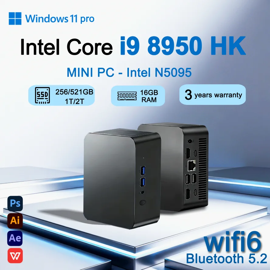 Mini PC Intel Core i9 8950HK/Intel N5095, Windows 11, ordinateur portable mini, 16 Go DDR4, SSD 1 To/2 To, PC de jeu, ordinateur de bureau 4K HD