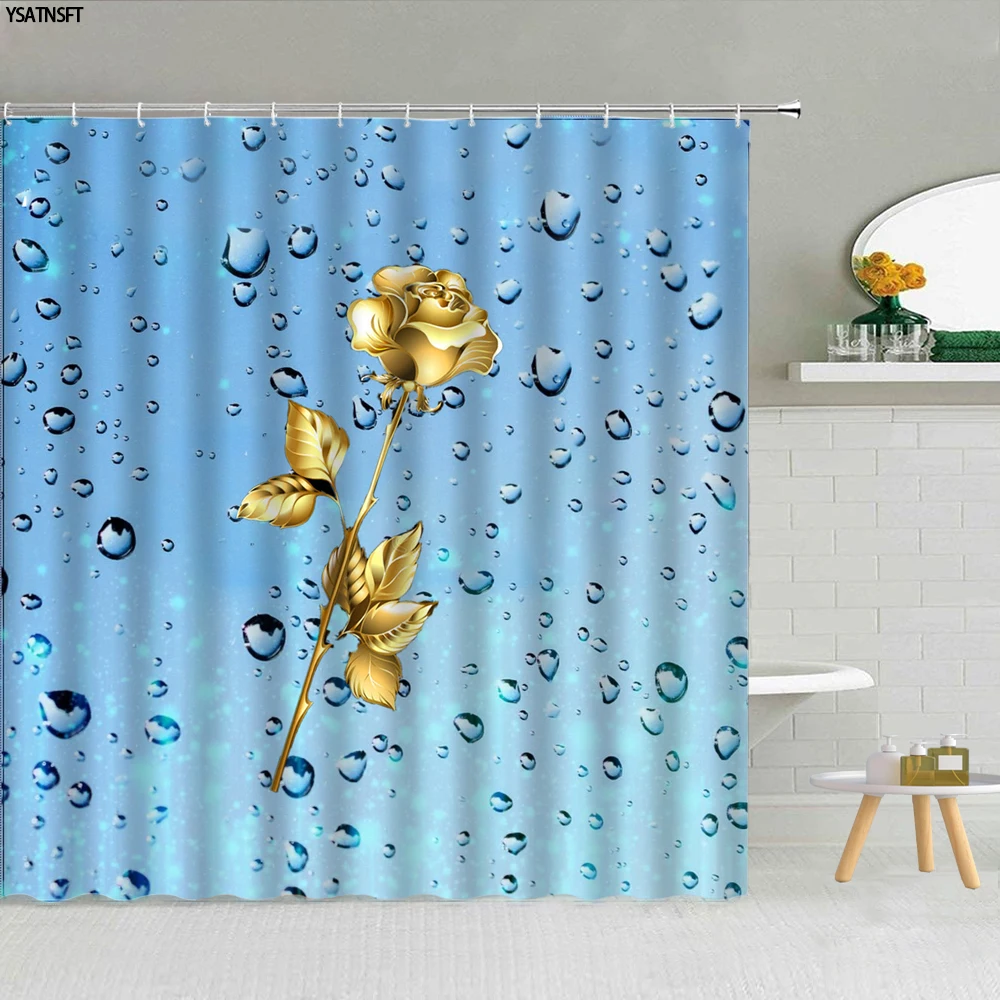 Water Drop With Blue Red Gradient Color Background Raindrops Bubble Series Modern Creative Waterproof Fabric Shower Curtain