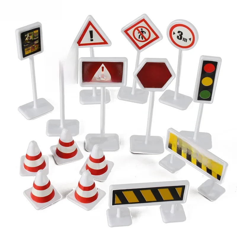 Mini panneaux de signalisation pour tout-petits, modèle de jouet, bloc de route, éducation de sécurité pour enfants, Puzzle, jouets de circulation, cadeaux pour garçons et filles, 15 pièces/ensemble