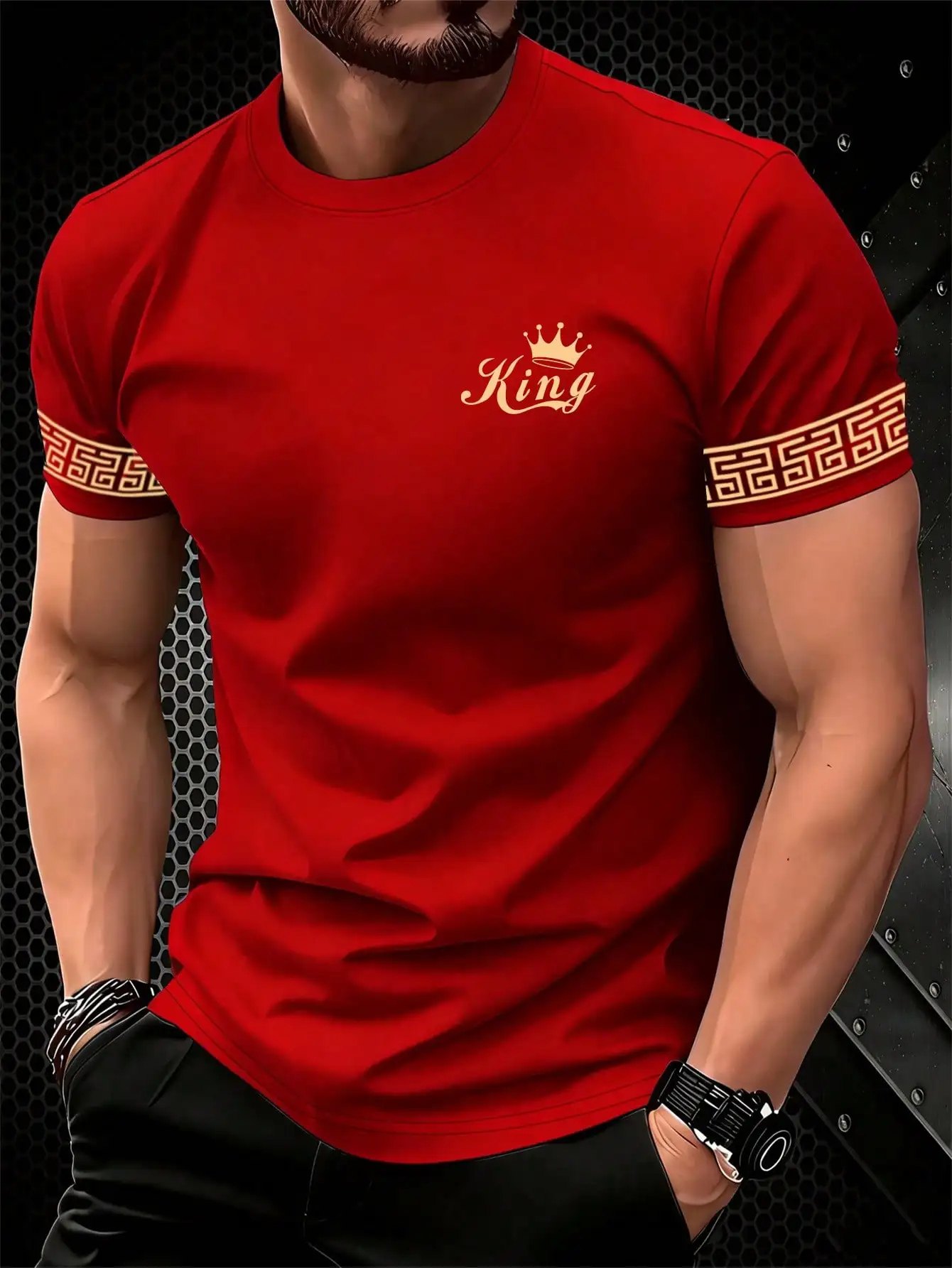 T Shirt for Man Men's Black and Golden Casual T-shirt Printed with 