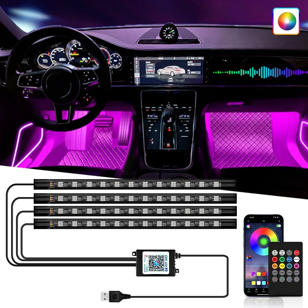 Neon 36 48 72 LED Auto-interieur Omgevingsvoetlicht Draadloze afstandsbediening Muziek APP Controle Auto RGB Sfeer Decoratieve lamp - afbeelding 2