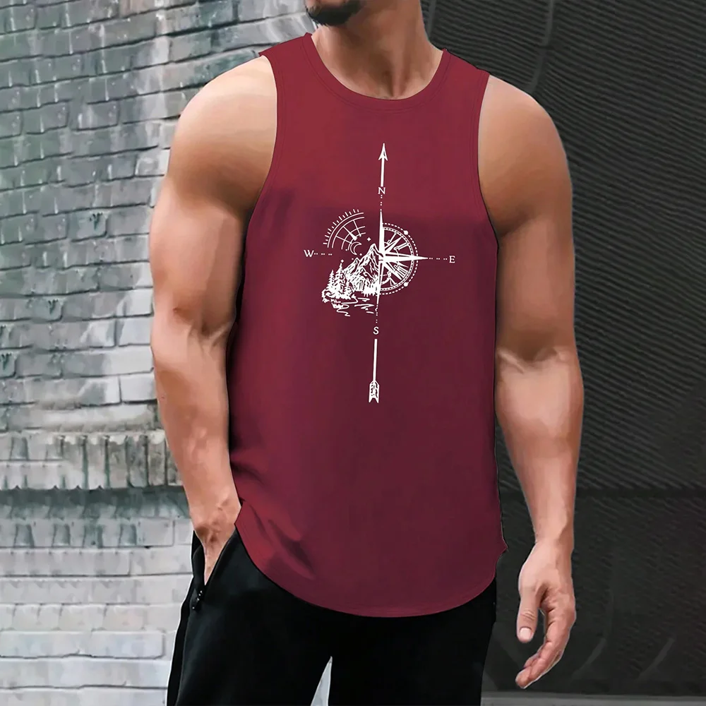 Simple Cross Spider Web Men's Printed Men's Round Neck Vest Street Fashion Daily Sports Fitness Breathable Comfortable Vest