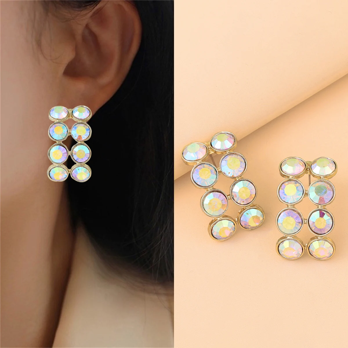 CARTER LISA Fashion Charm Colorful Crystal Earrings Zircon Minimalist Geometry Ear Dangle Jewelry for Women Accessories Gifts