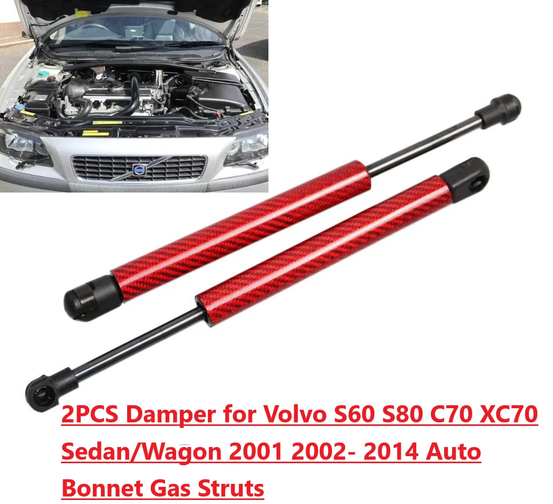 

244MM 2PCS Hood Damper For Volvo S60 S80 C70 XC70 Sedan/Wagon 2001- 2014 Front Bonnet Gas Struts Lift Support Shock Piston Rods