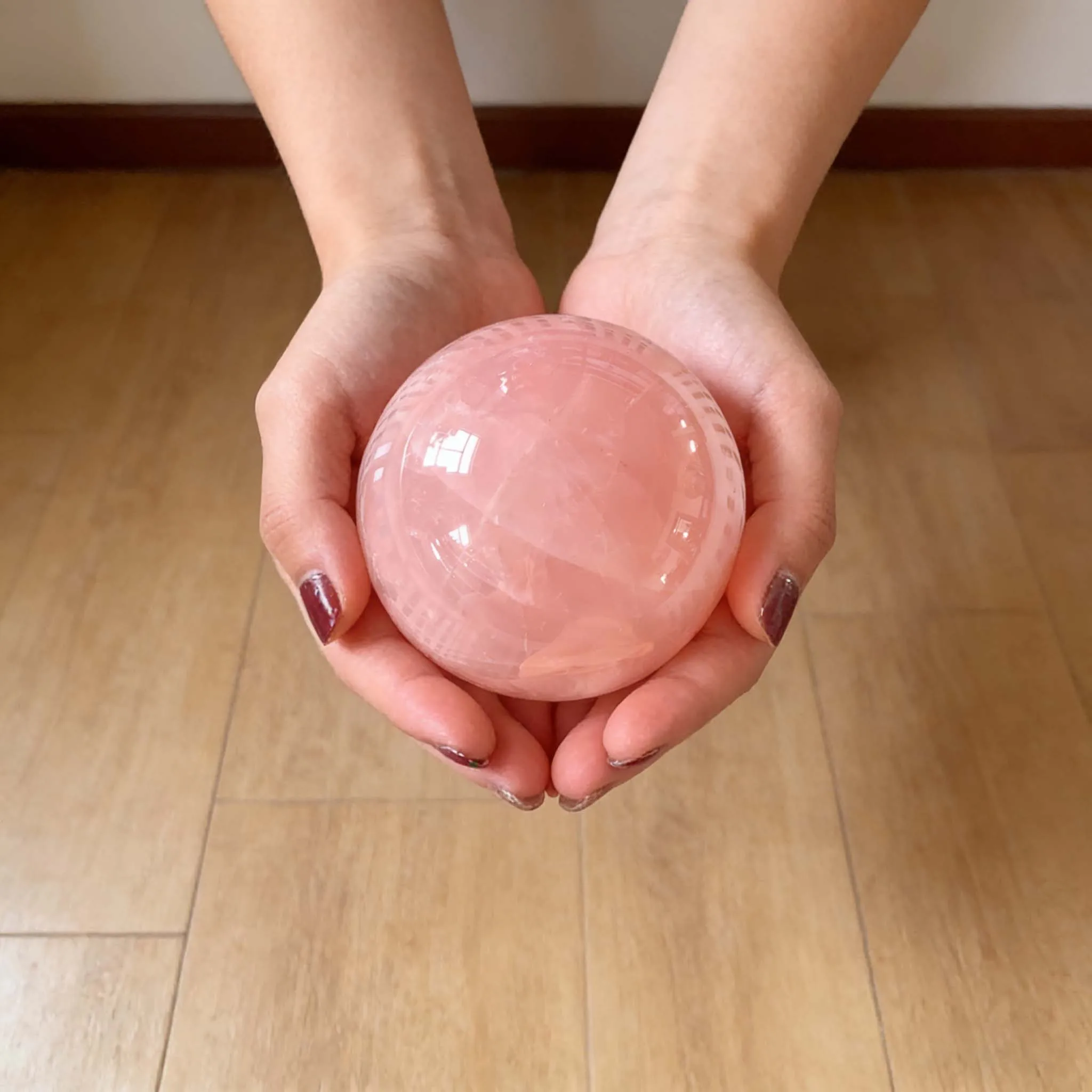 

Pink Crystal Sphere Misty Peach Pink Unique Cloud Texture Glow Niche Luxury Decor