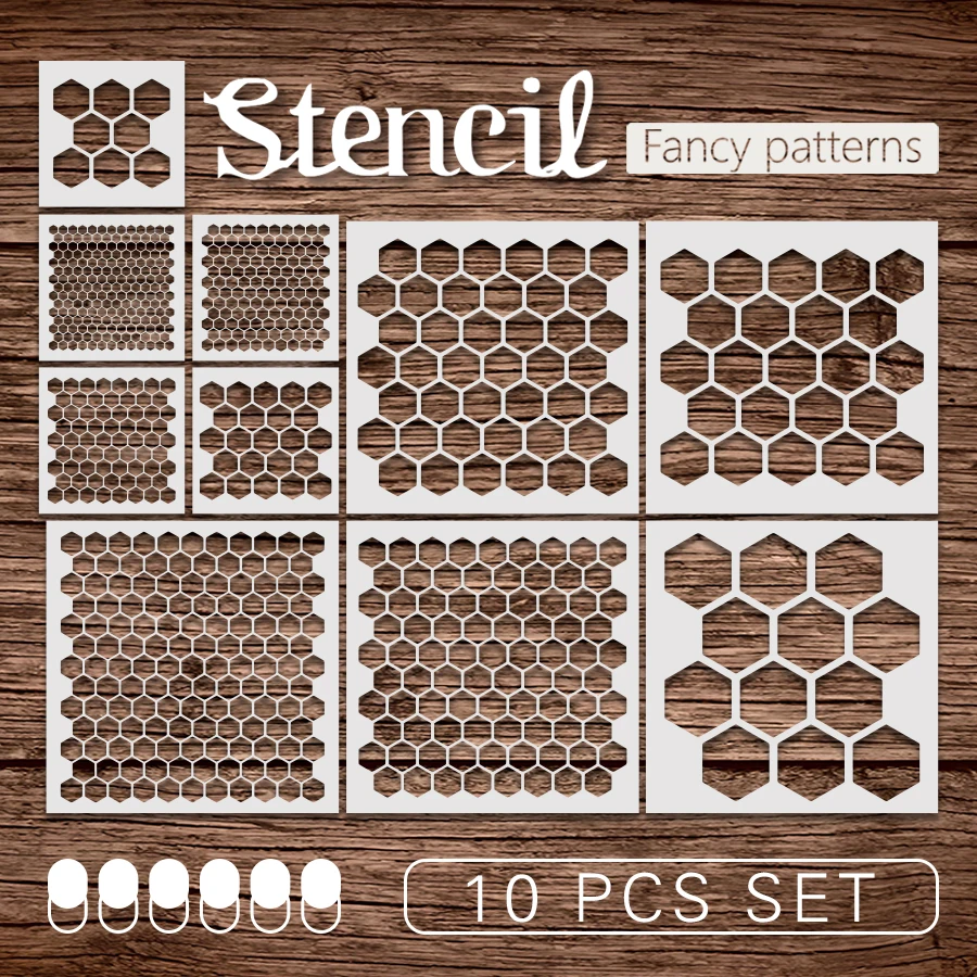 10-teiliges Waben-Sechseck-Schablonen-Set für Wand, Stoff, Holz, Leinwand, DIY-Kunstdekoration