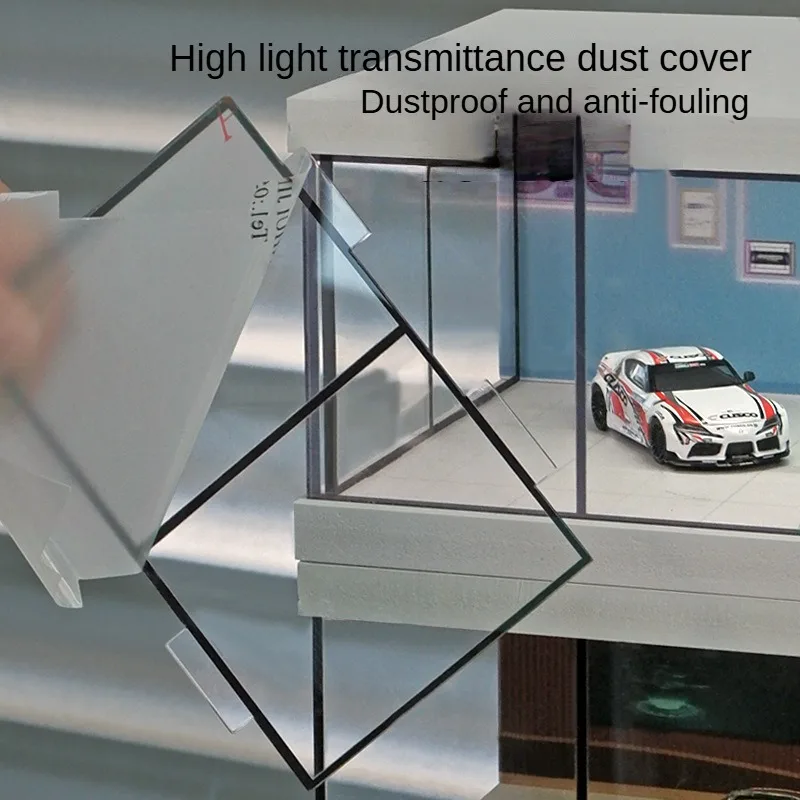 1:64 Garage Showcase Case Backdrop Built in LED Light Collectible Display Showcase for Doll Diecast Car Action Figures Accessory