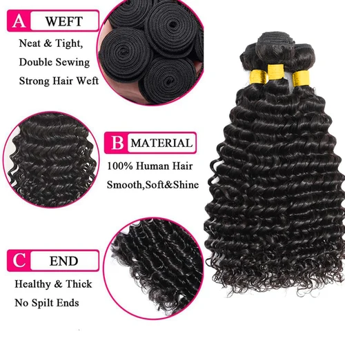 Imagen 2 del producto Cabello humano rizado de onda profunda, 3 mechones con cierre Frontal 13X4, ofertas de cabello humano 100% tejido de cabello rizado, 3 4 mechones con Frontal