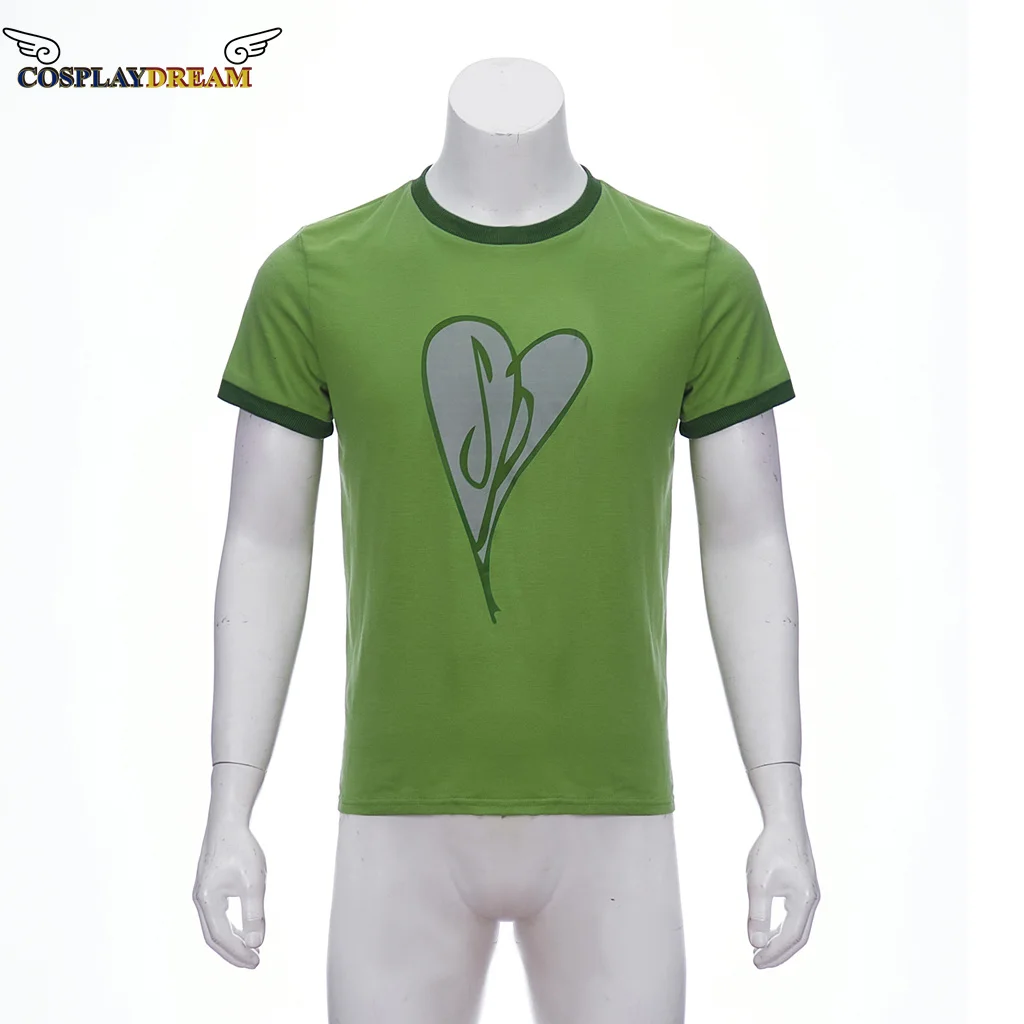 Disfraz de Scott Pilgrim para hombre, camisa con estampado de corazón, camiseta verde, Top informal de manga corta, en stock