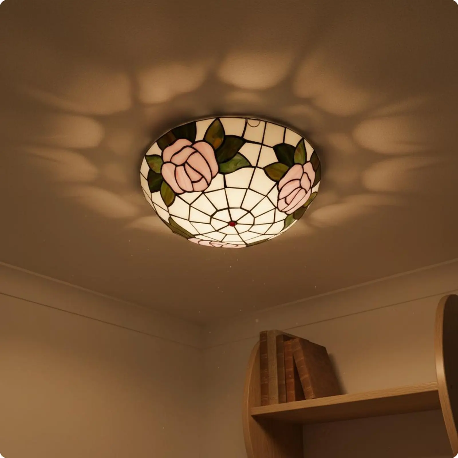 

Ceiling Light Cover Flower Stained Glass Floral Design Ceiling Lamp Retro Overhead Light for Kids Bedroom Balcony 50CM Tiffany