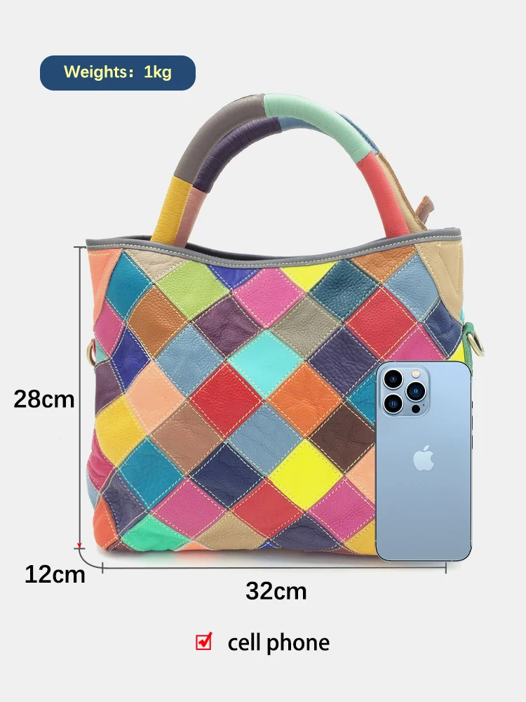 Imagem -03 - Bolsa Feminina com Emenda Zency 100 Couro Genuíno Bolsala Casual Feminina Grande Bolsa de Balde Bolsa de Ombro Moda Colorida