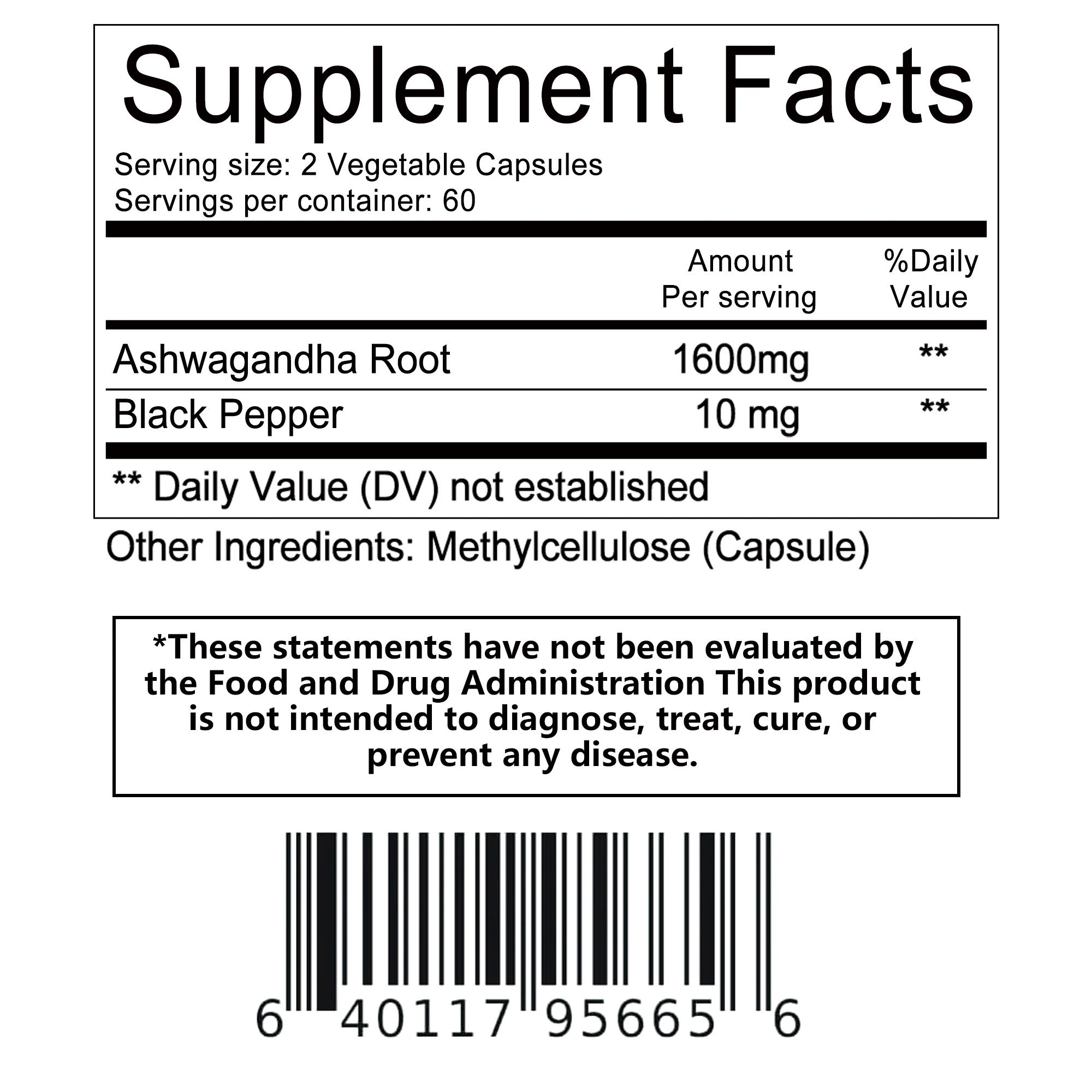 Ashwagandha 1600mg - Helps Relieve Stress, Focus, Brain Health, Improving Sleep, Enhancing Immunity - 120 Capsules