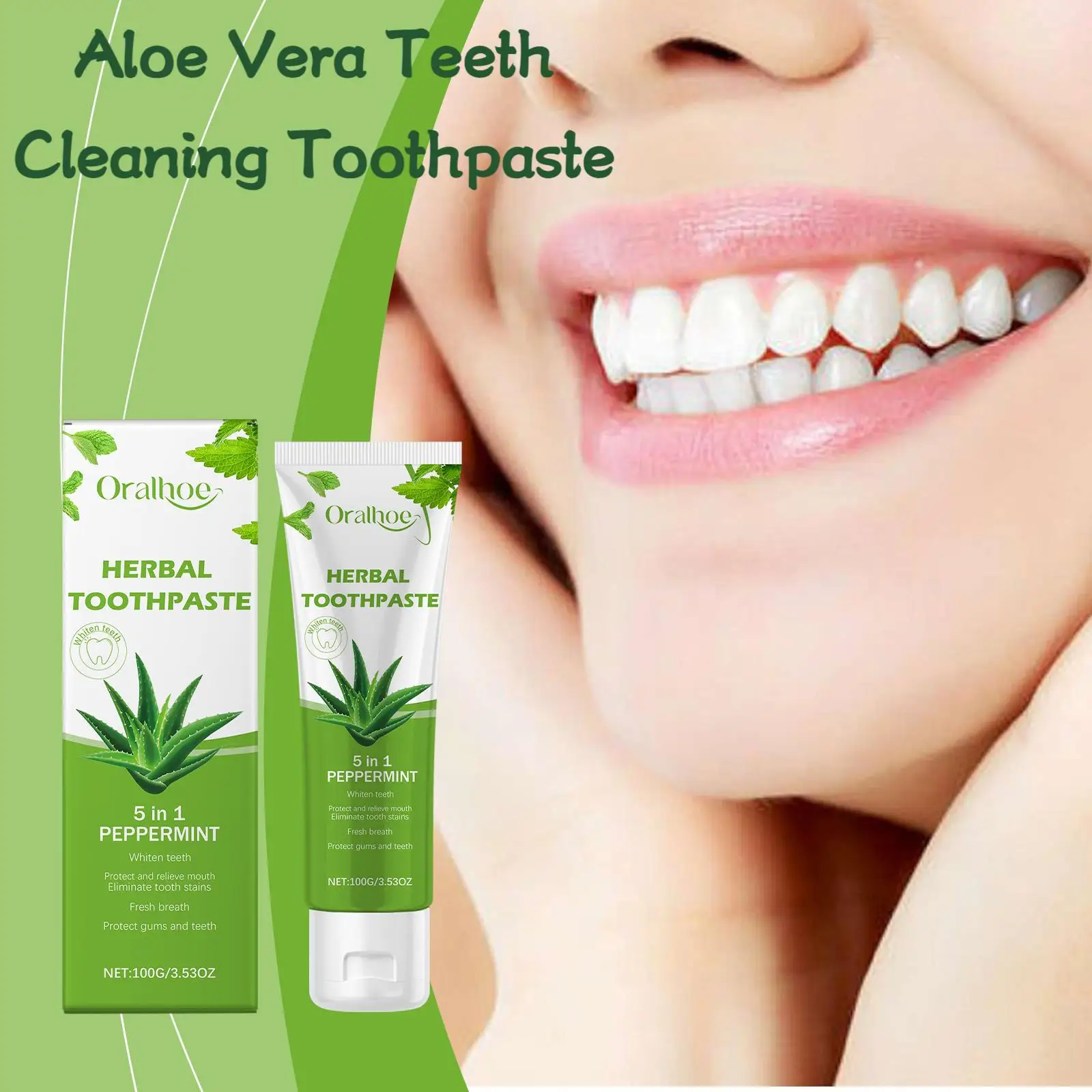 

Oralhoe Aloe Vera Herbal Toothpaste Deep Cleaning Teeth Improve Tooth Gloss Reduce Bad Breath Daily Care Natural Toothpaste