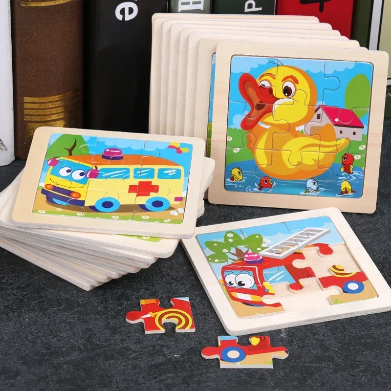3pcs pièce de puzzle en bois enfants dessin animé motif animal puzzle jouet pour l'éducation de la petite enfance 3-7 ans