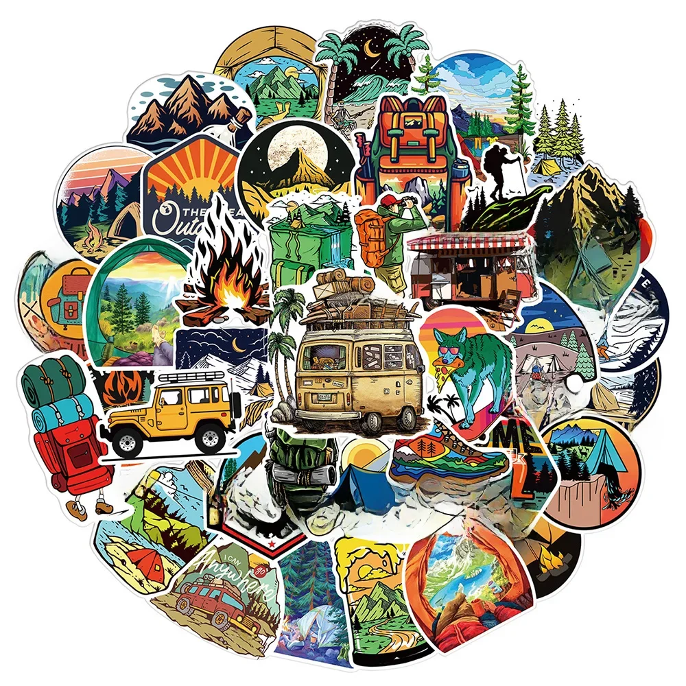 AliExpress 10/30/50/100pcs Outdoor Hiking Camping Stickers Cartoon Decal Skateboard Phone Laptop Car Luggage Bike Cool Waterproof Sticker