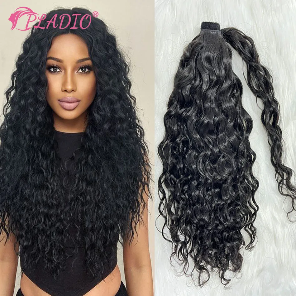 Extensão rabo de cavalo com clipe, cabelo humano, onda de água, cordão, elástico, Salon Abastecimento, 90-120G, 14-28G